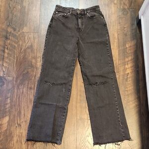 Stradivarius Black Distressed Straight Leg Jeans